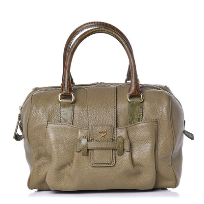 MCM Pebbled Calfskin Lizard Boston Bag Brown 1 of 9