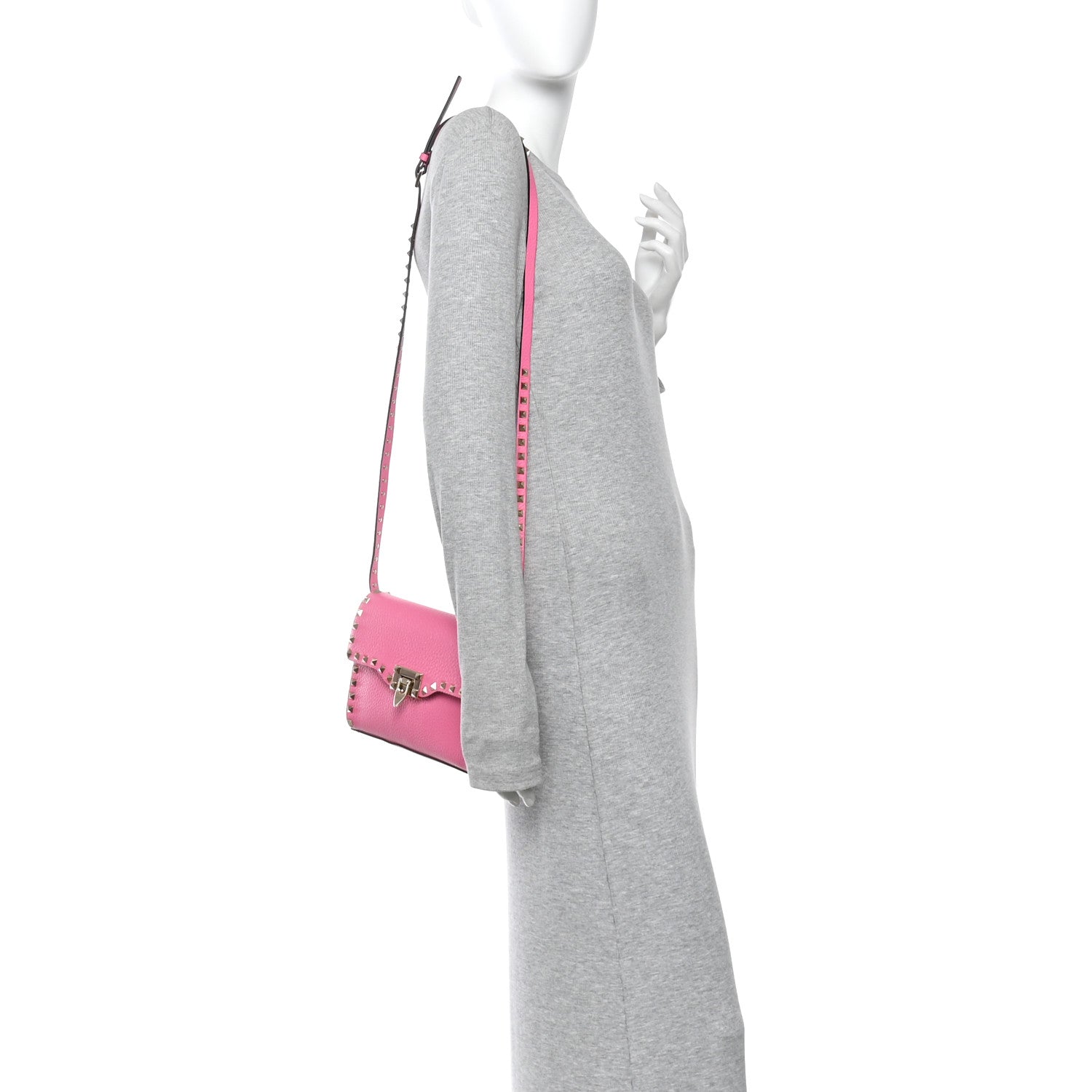 Valentino Garavani Pebbled Calfskin Medium Rockstud Flip Lock Crossbody Bag Feminine Pink 2 of 9
