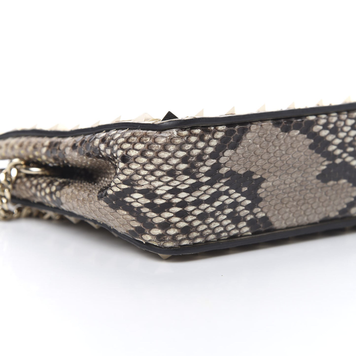 Calfskin Python Embossed Rockstud Chain Clutch Roccia