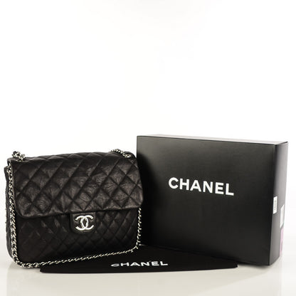 Chanel Crumpled Lambskin Chain Around Maxi Flap Bag Black 5 of 8