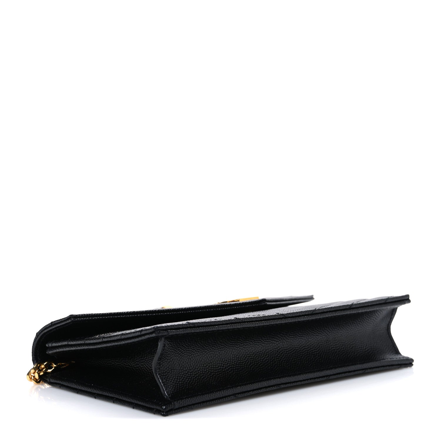 Saint Laurent Grain De Poudre Matelasse Chevron Monogram Envelope Chain Wallet Black 4 of 11