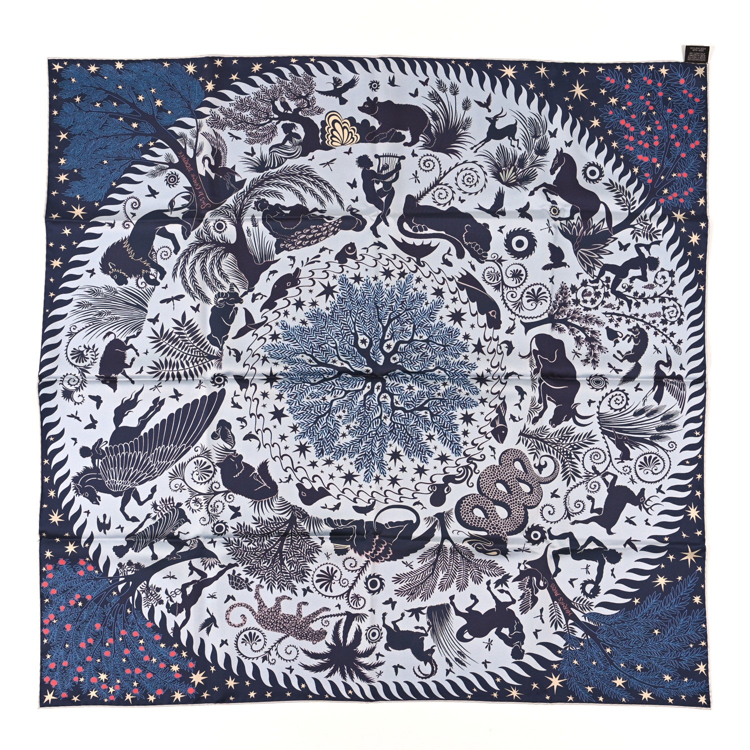 Hermes Silk Sous Le Charme d'Orphee Double Face Scarf 90 Bleu Azur Bordeaux Vert 2 of 4