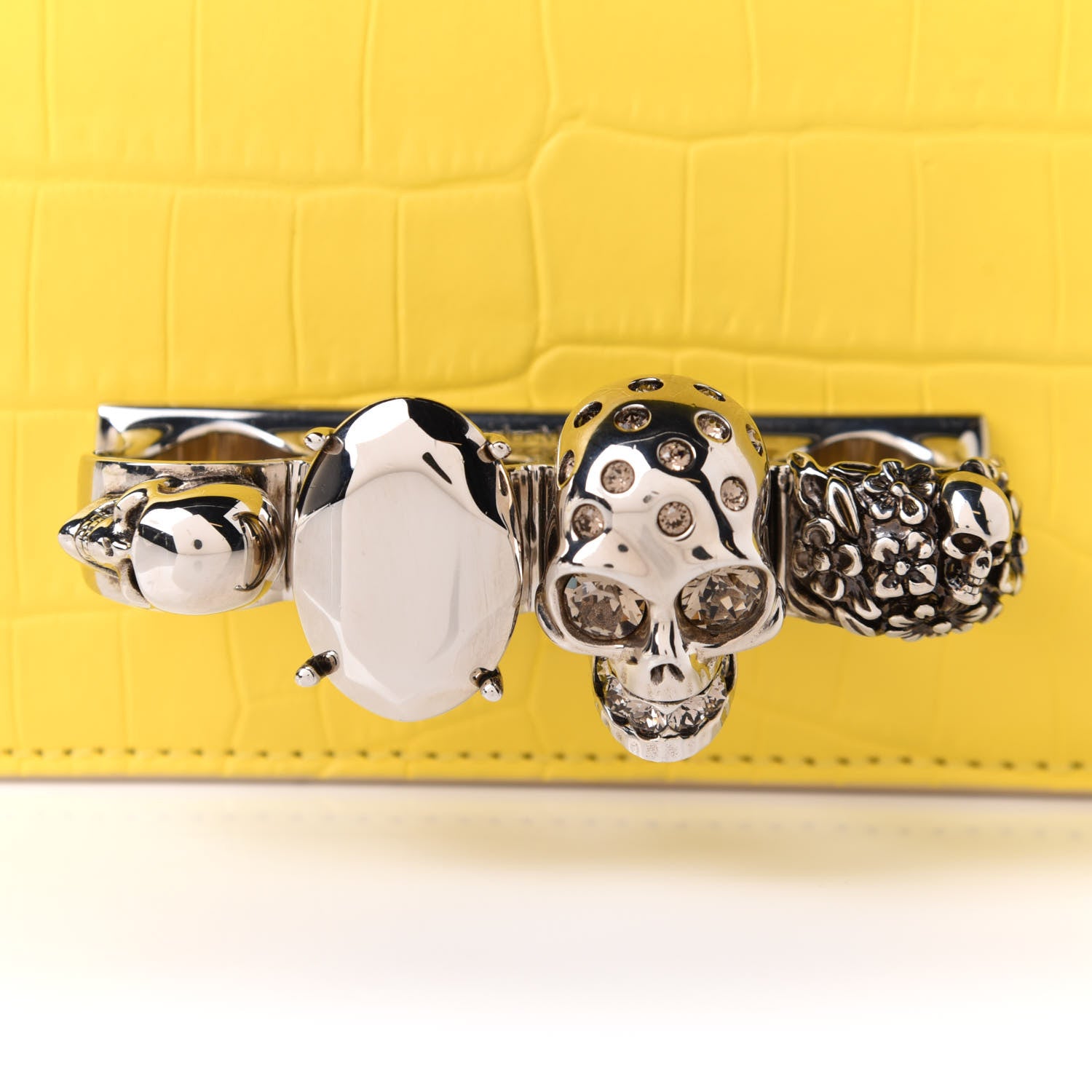 Alexander McQueen Shiny Crocodile Embossed Mini Jeweled Satchel Pop Yellow 9 of 11