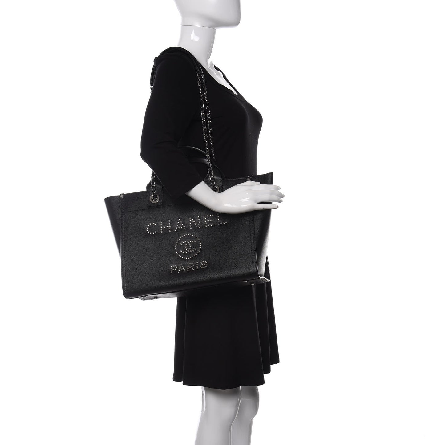 Caviar Small Studded Deauville Tote Black
