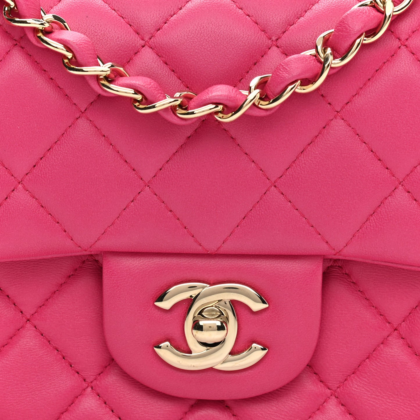 Lambskin Quilted Mini Rectangular Flap Fuchsia
