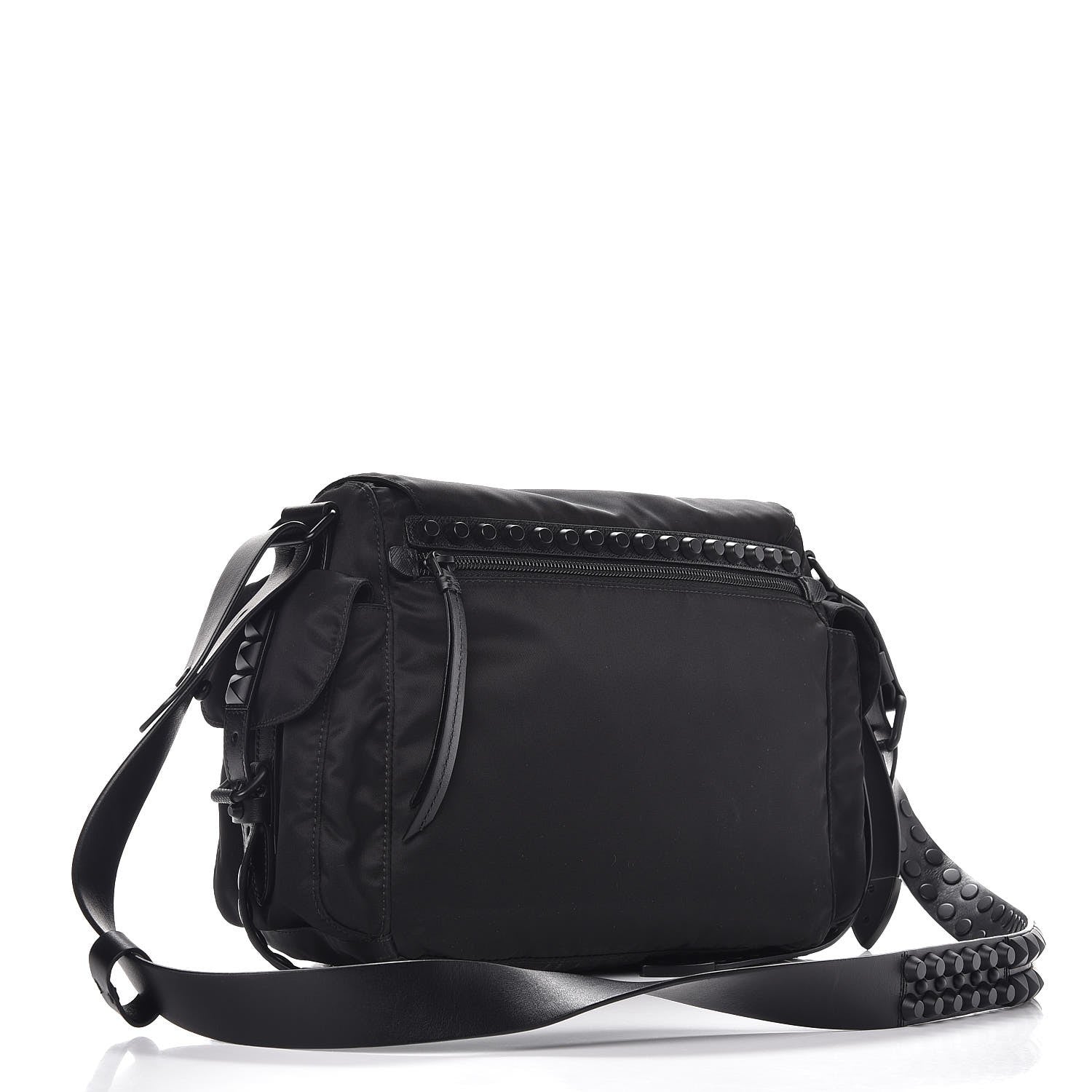 Prada Nylon New Vela Studded Messenger Bag Black 3 of 7