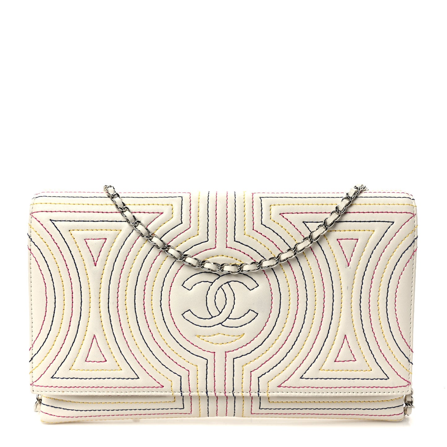 Calfskin Korean Garden Clutch With Chain White Multicolor