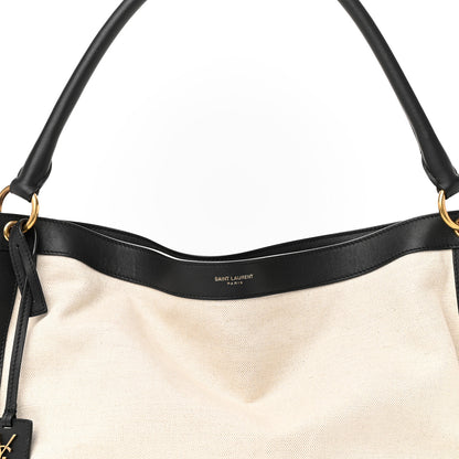 Saint Laurent Canvas Calfskin Tag Hobo White Black 9 of 13