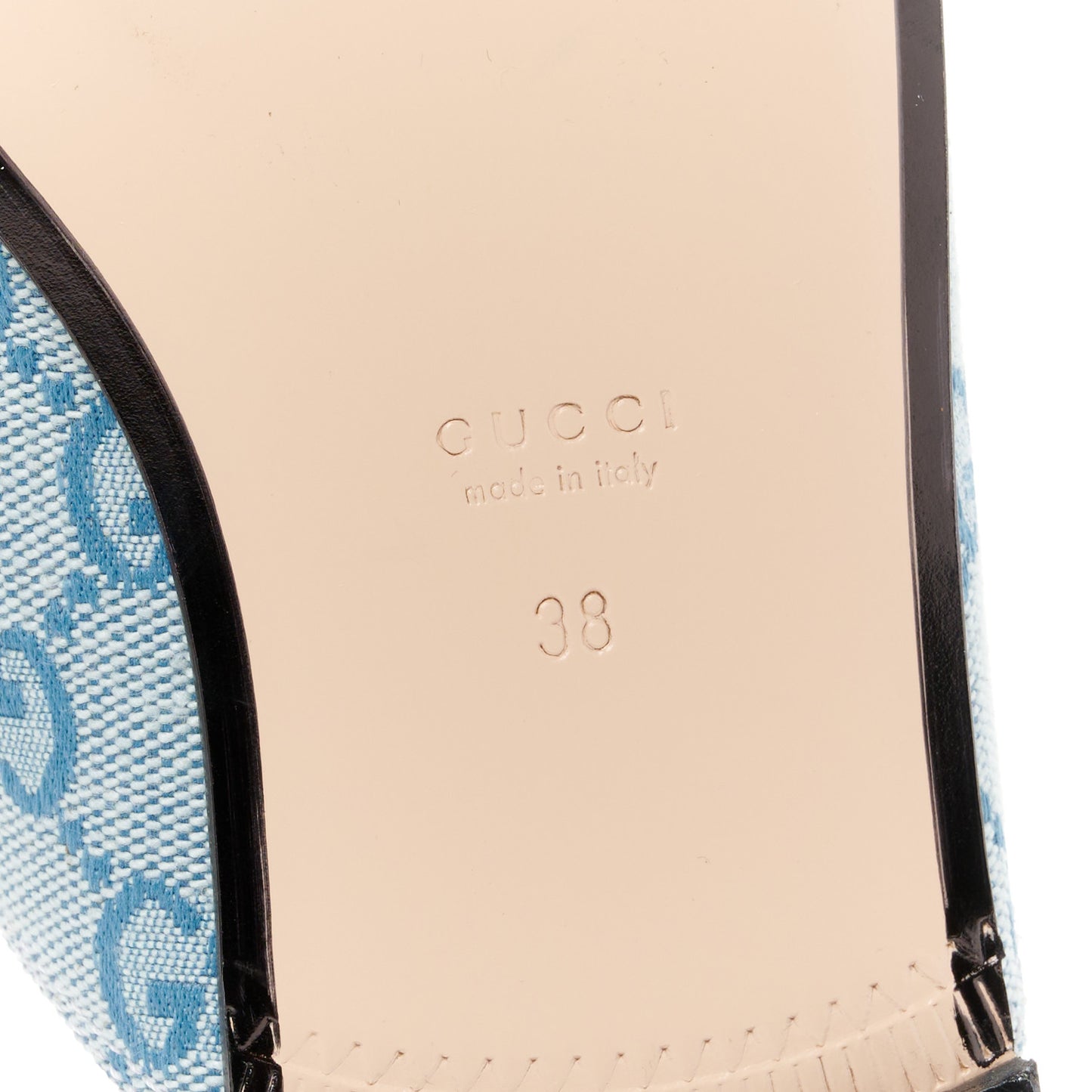 Canvas GG Monogram Nappa Womens Princetown Slippers 38 Porcelain Light Blue Dark Porcelain Light Blue