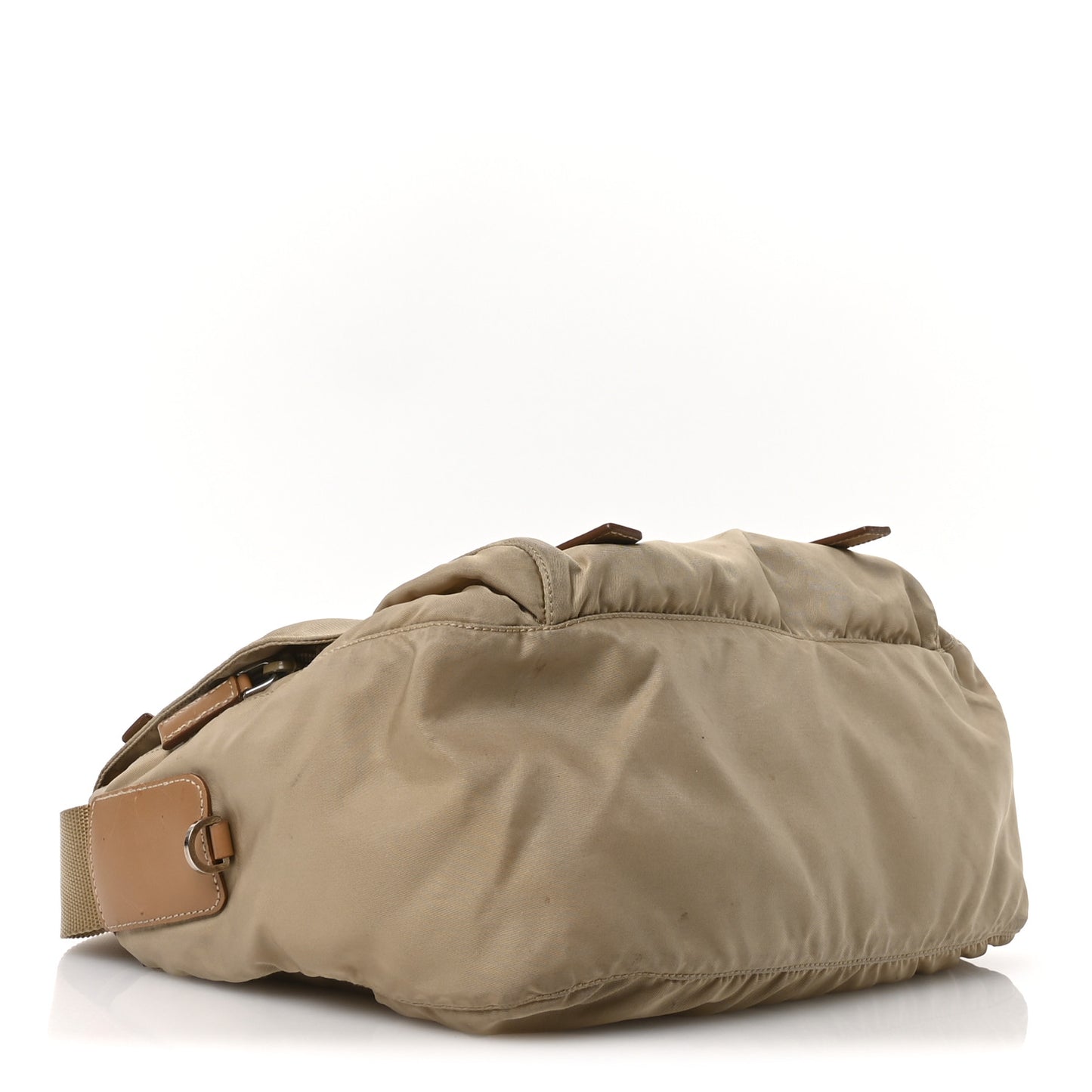 Re-Nylon Vela Saffiano Pocket Double Buckle Messenger Shoulder Bag Cammeo