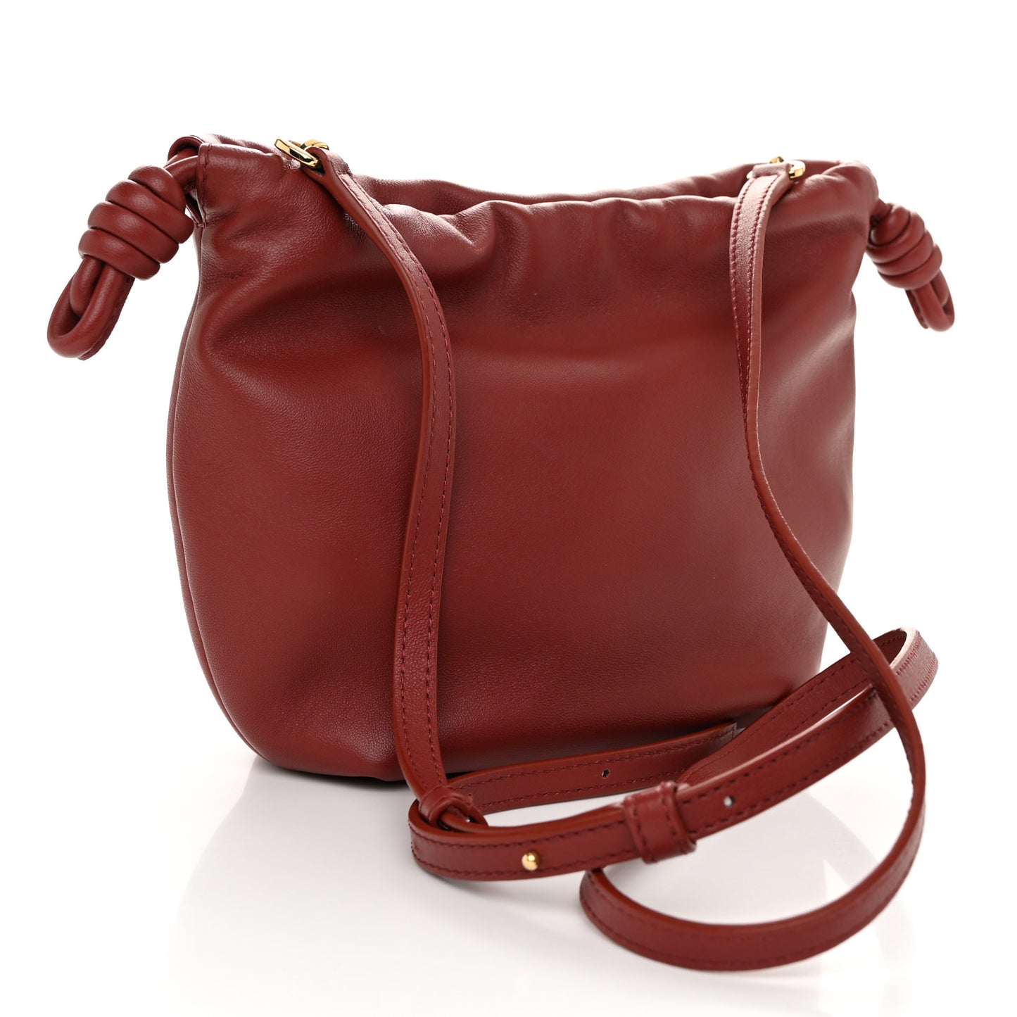Mellow Nappa Lambskin Jade Mini Flamenco Knot Clutch Dark Burgundy