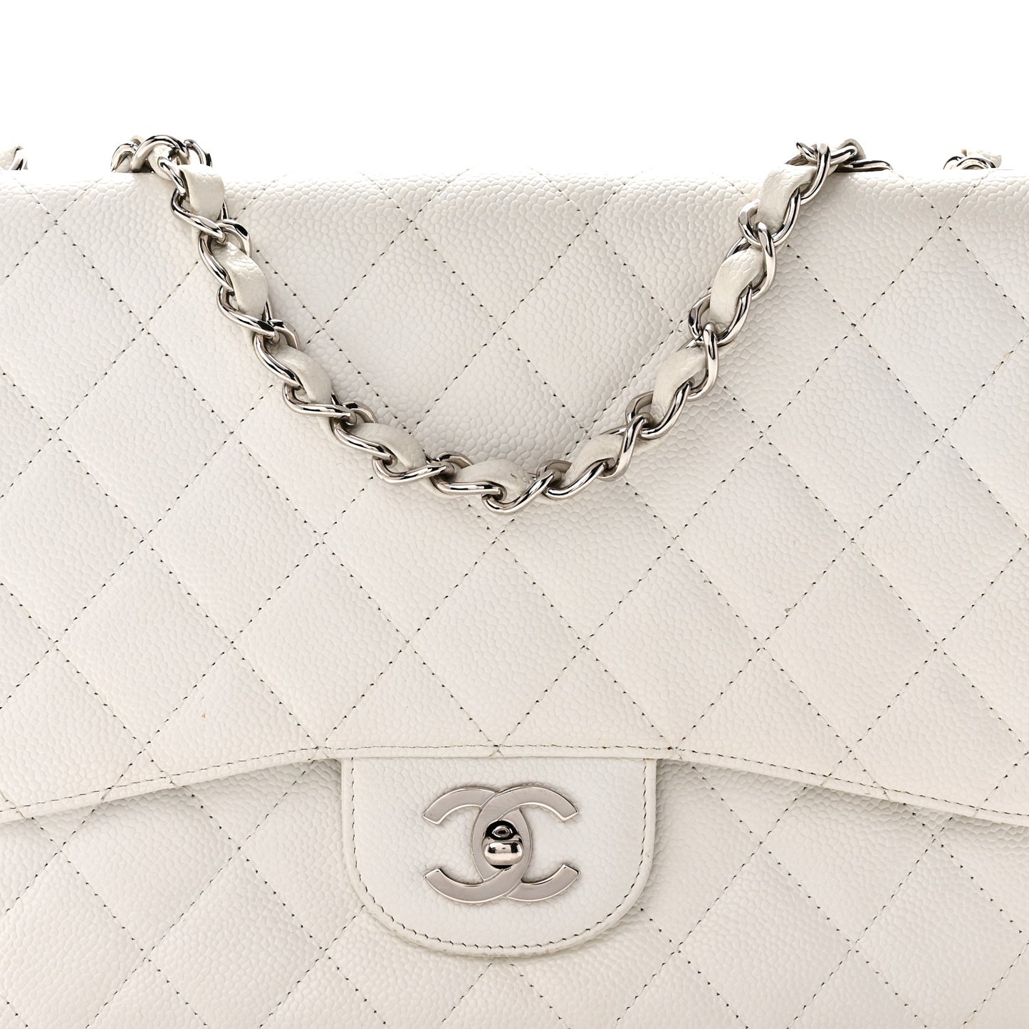 Caviar Quilted Jumbo Single Flap White