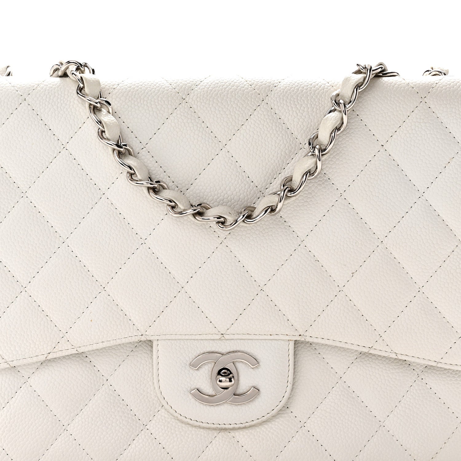 Chanel Caviar Quilted Jumbo Single Flap White 8 of 11