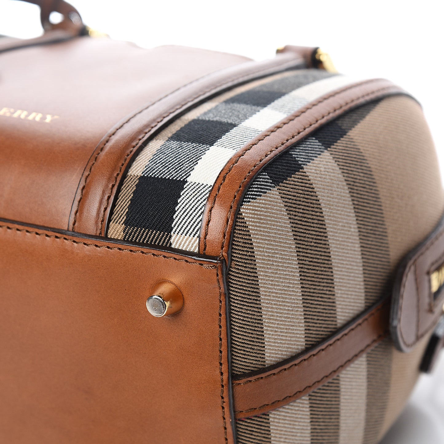 House Check Bridle Calfskin Small Alchester Bowling Bag Dark Tan