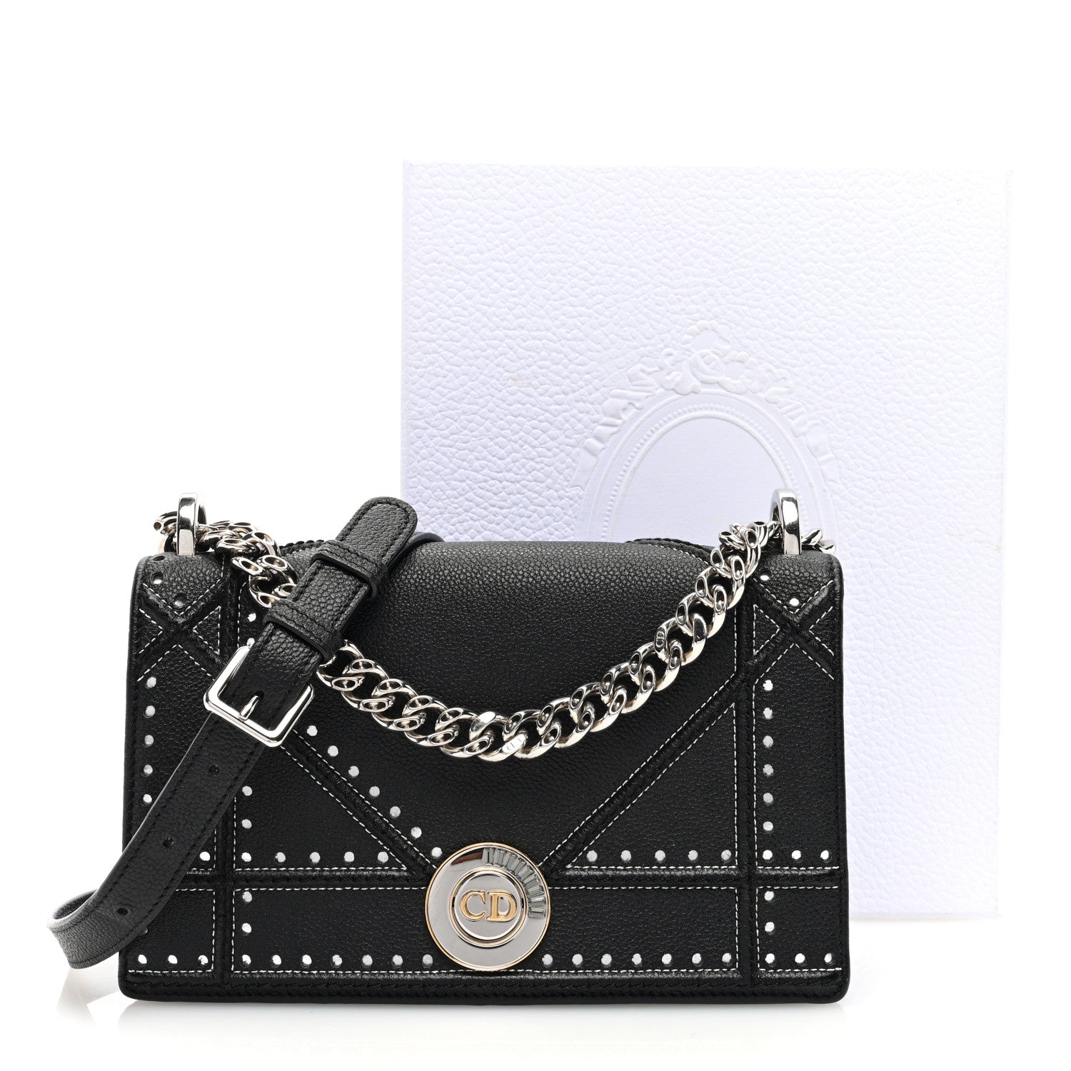 Christian Dior Grained Calfskin Perforated Diorama Flap Bag Black 10 of 10