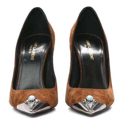 Saint Laurent Suede Metal Tip Zoe 105 Pumps 38.5 Brown 2 of 8