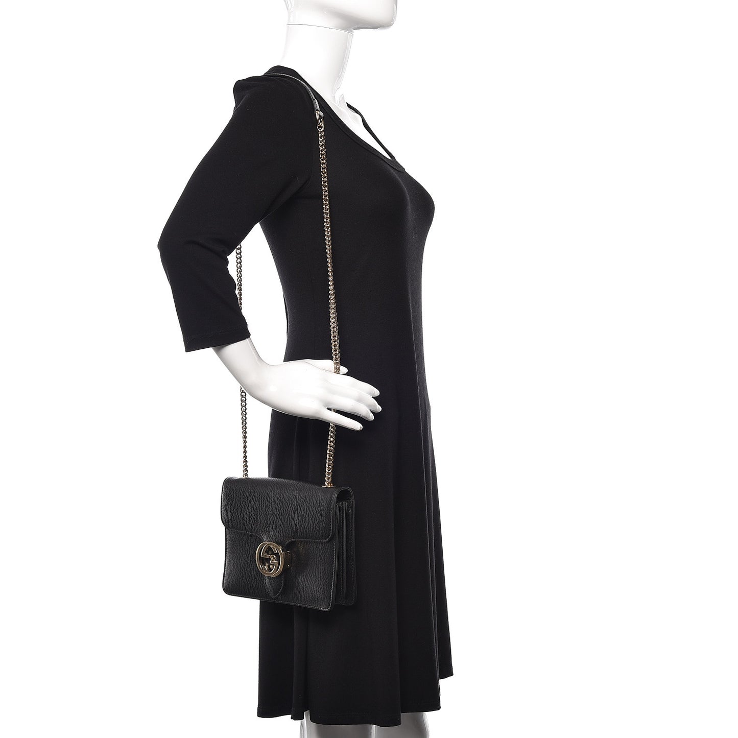 Dollar Calfskin Small Interlocking G Shoulder Bag Black