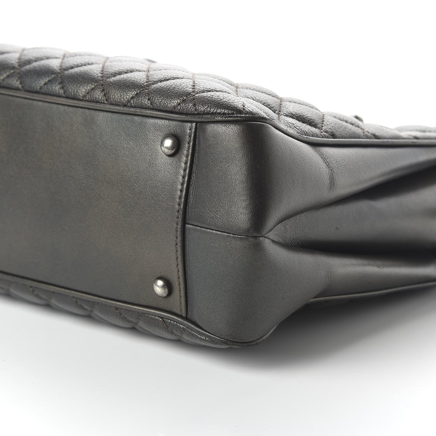 Metallic Goatskin Quilted Medium Rock In Rome Tote Charcoal