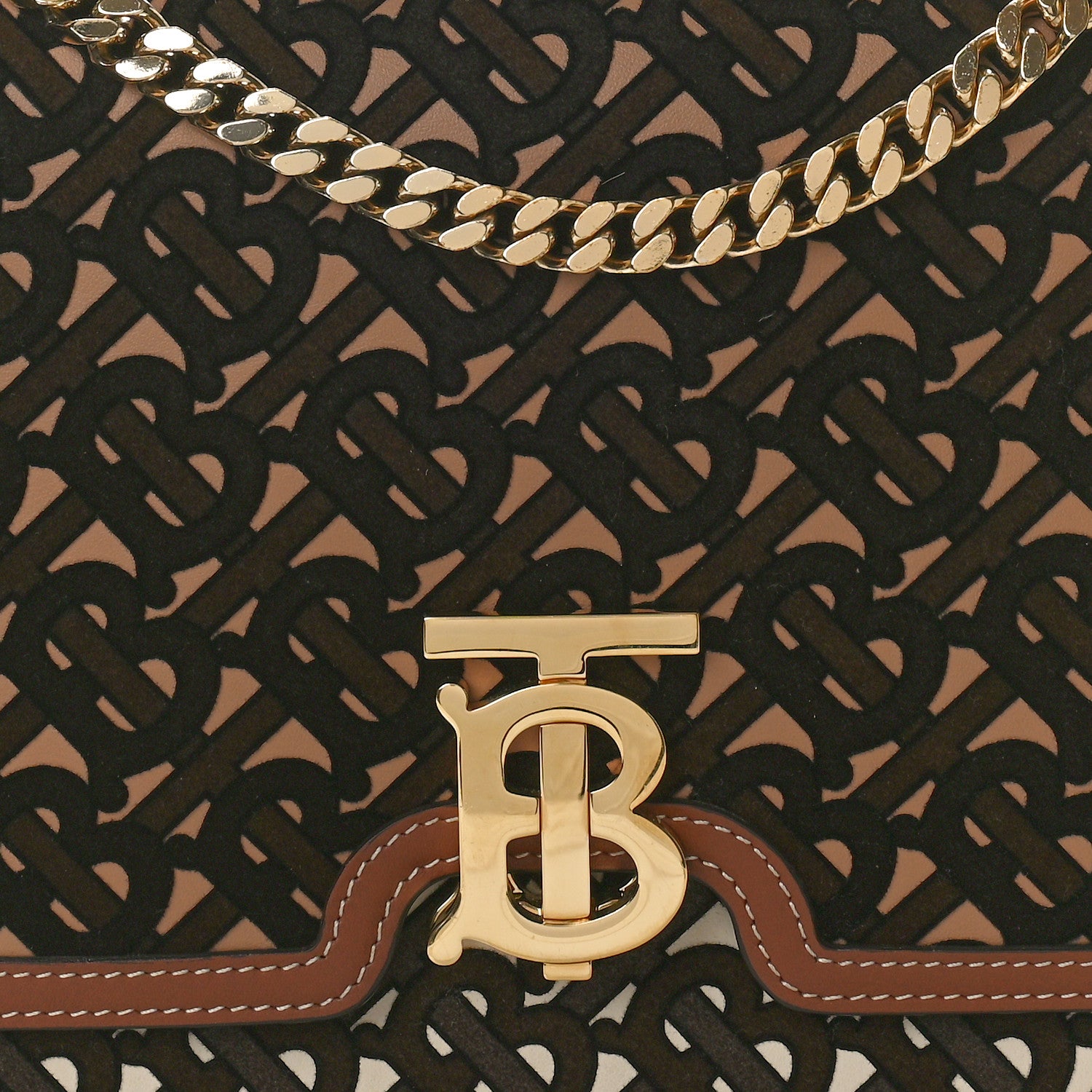 Burberry Velvet Calfskin Monogram Medium TB Chain Bag Dark Brown 8 of 10