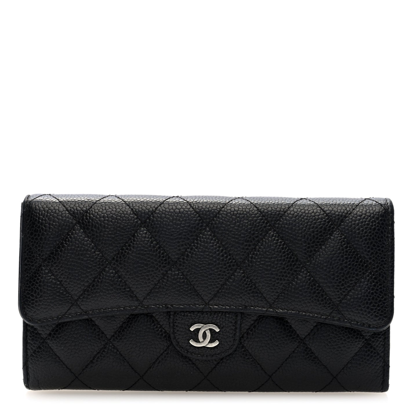 Caviar Quilted Large Gusset Flap Wallet Black