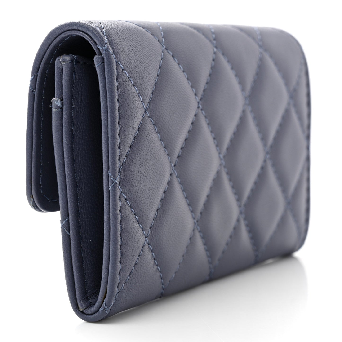 Lambskin Quilted Flap Card Holder Purple