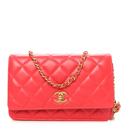 Chanel Lambskin Quilted CC Pearl Crush Wallet On Chain WOC  Red 1 of 12