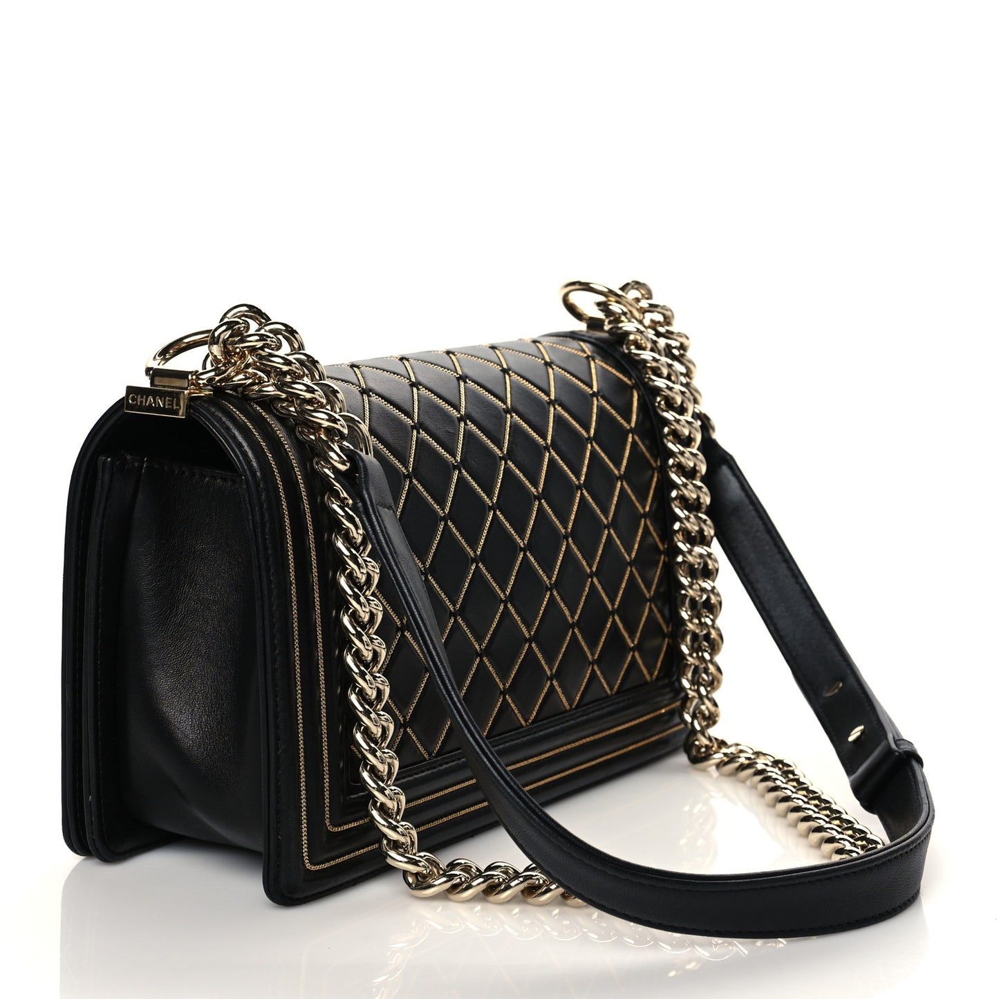Lambskin Chain Quilted Medium Boy Flap Black