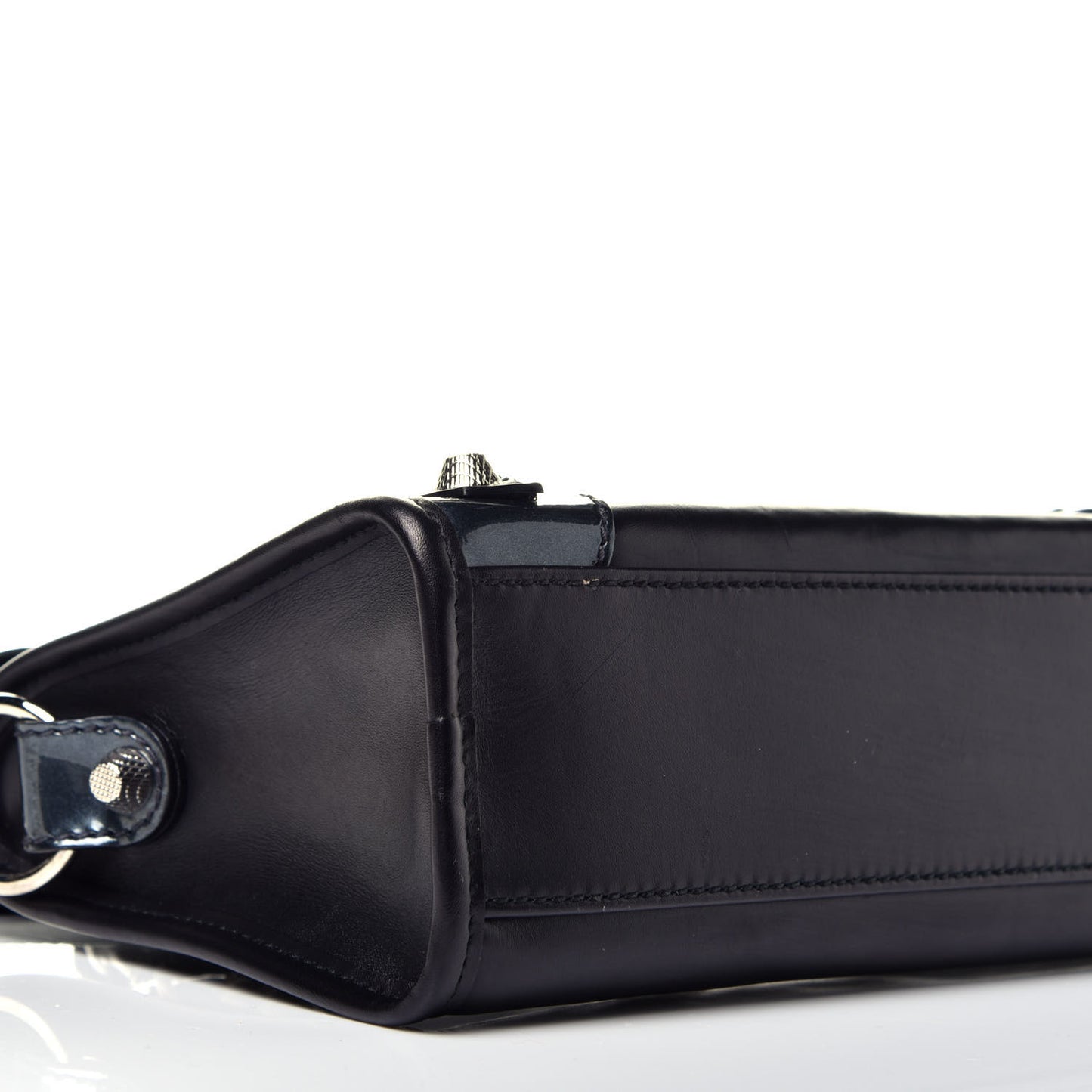 Smooth Calfskin Metallic Patent Giant 12 Silver Hardware Mini City Black Gris