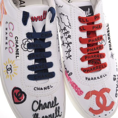Chanel x Pharrell Williams Womens Canvas Sneakers 38.5 White 9 of 10