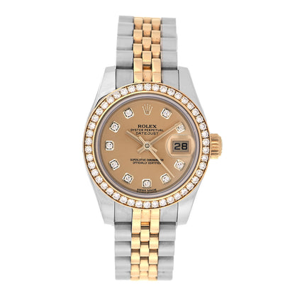 Rolex Stainless Steel 18K Yellow Gold Diamond 26mm Oyster Perpetual Datejust Watch Champagne 179383 1 of 5