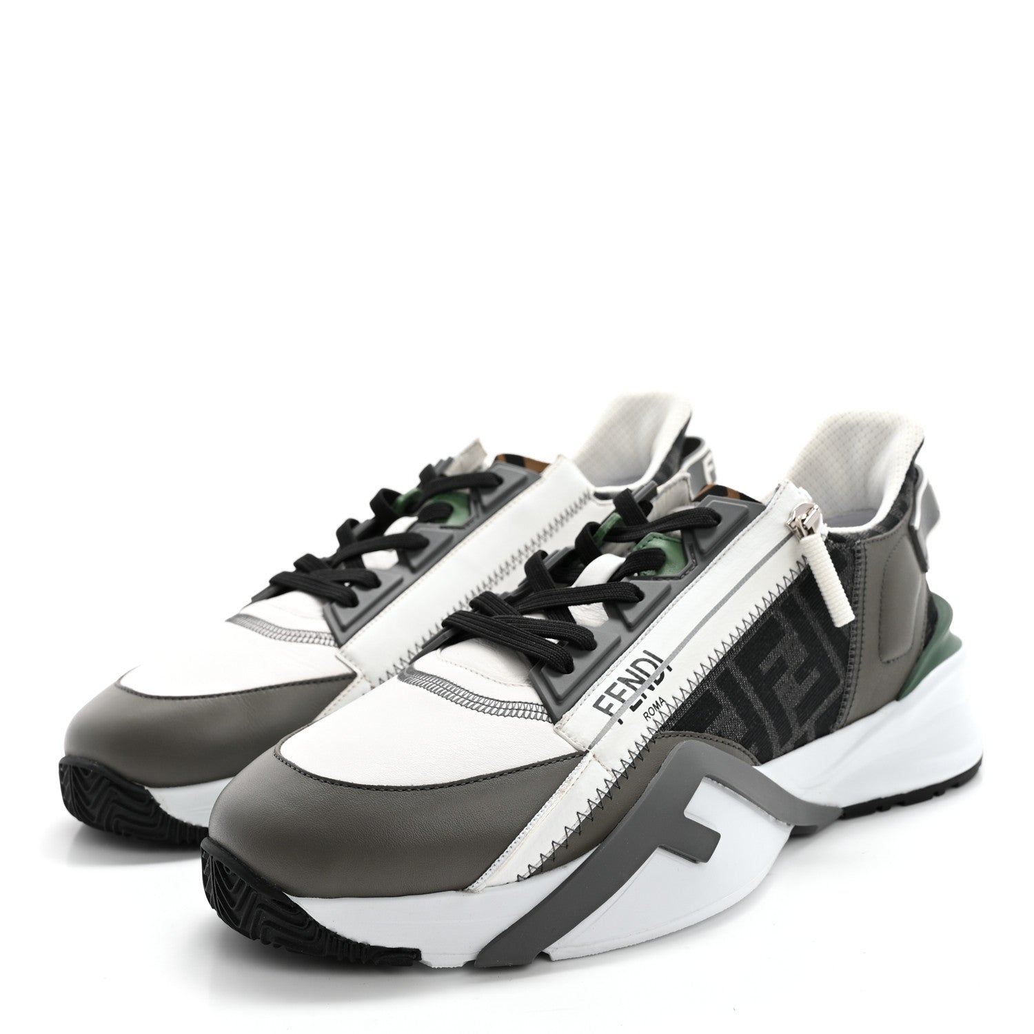 Fendi Vitello Fabric Jacquard FF Mens Fendi Flow Low Top Sneakers 9 Ultra White Grigio Black Argilla 3 of 13