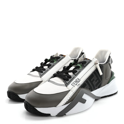 Fendi Vitello Fabric Jacquard FF Mens Fendi Flow Low Top Sneakers 9 Ultra White Grigio Black Argilla 3 of 13