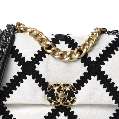 Chanel Calfskin Crochet Medium 19 Flap White Black 9 of 9