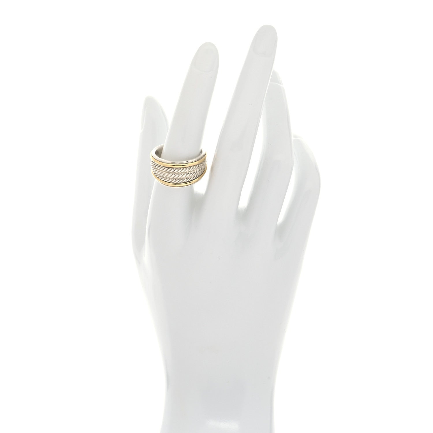 David Yurman Sterling Silver 18K Yellow Gold 14mm Wheaton Three Row Cable Band Ring 56 7.5 2 of 4