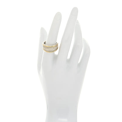 David Yurman Sterling Silver 18K Yellow Gold 14mm Wheaton Three Row Cable Band Ring 56 7.5 2 of 4