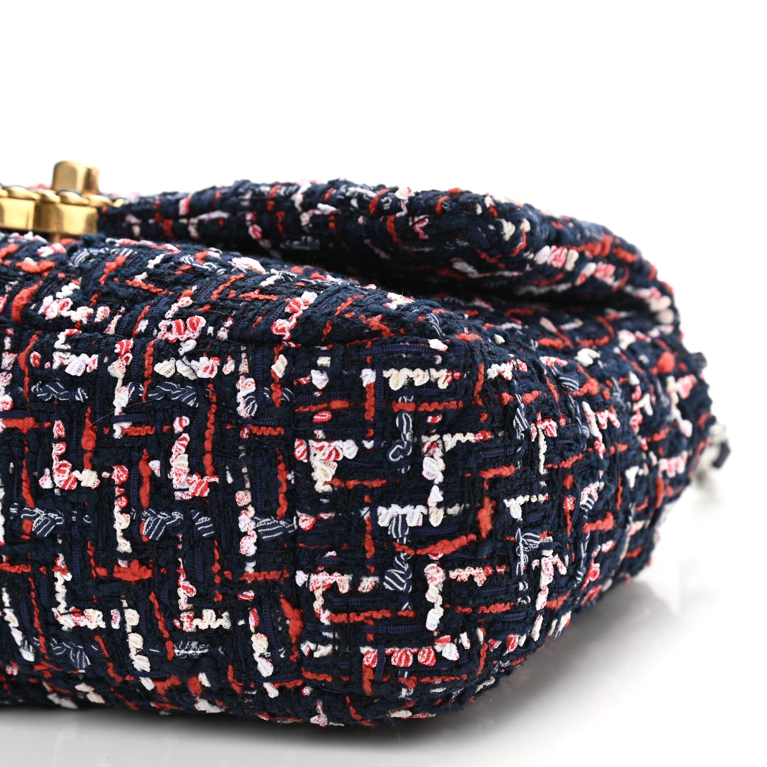 Chanel Tweed Quilted Medium Chanel 19 Flap Navy Blue White Red 10 of 10