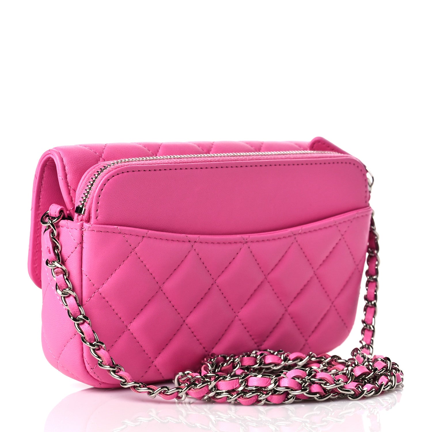 Chanel Lambskin Quilted Flap Phone Holder With Chain Neon Pink 3 of 12