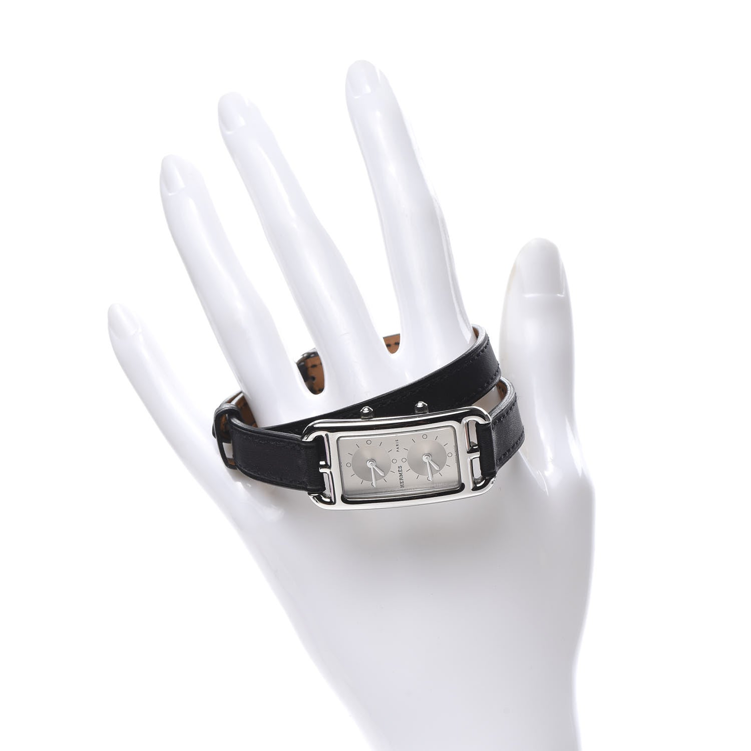 Hermes Stainless Steel Barenia 20mm Cape Cod Double Tour Deux Zones Quartz Watch Noir 2 of 7