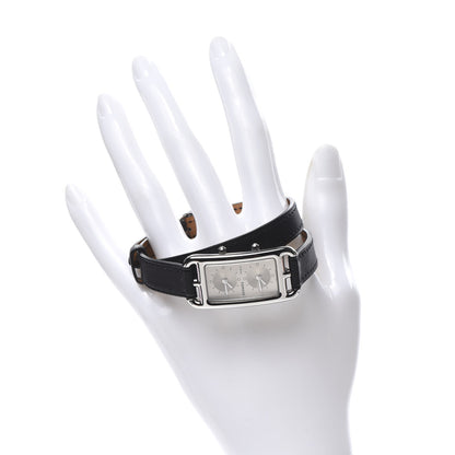 Hermes Stainless Steel Barenia 20mm Cape Cod Double Tour Deux Zones Quartz Watch Noir 2 of 7