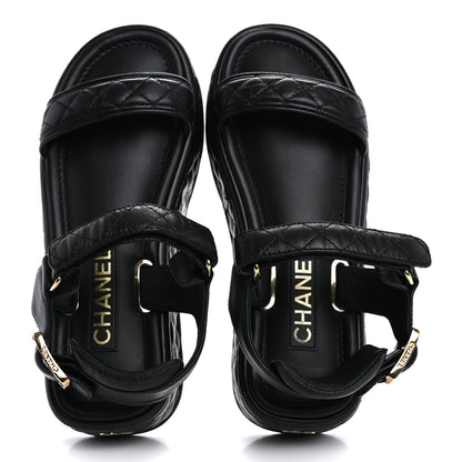 Chanel Lambskin Quilted Platform Sandals 37 Black 2 of 14