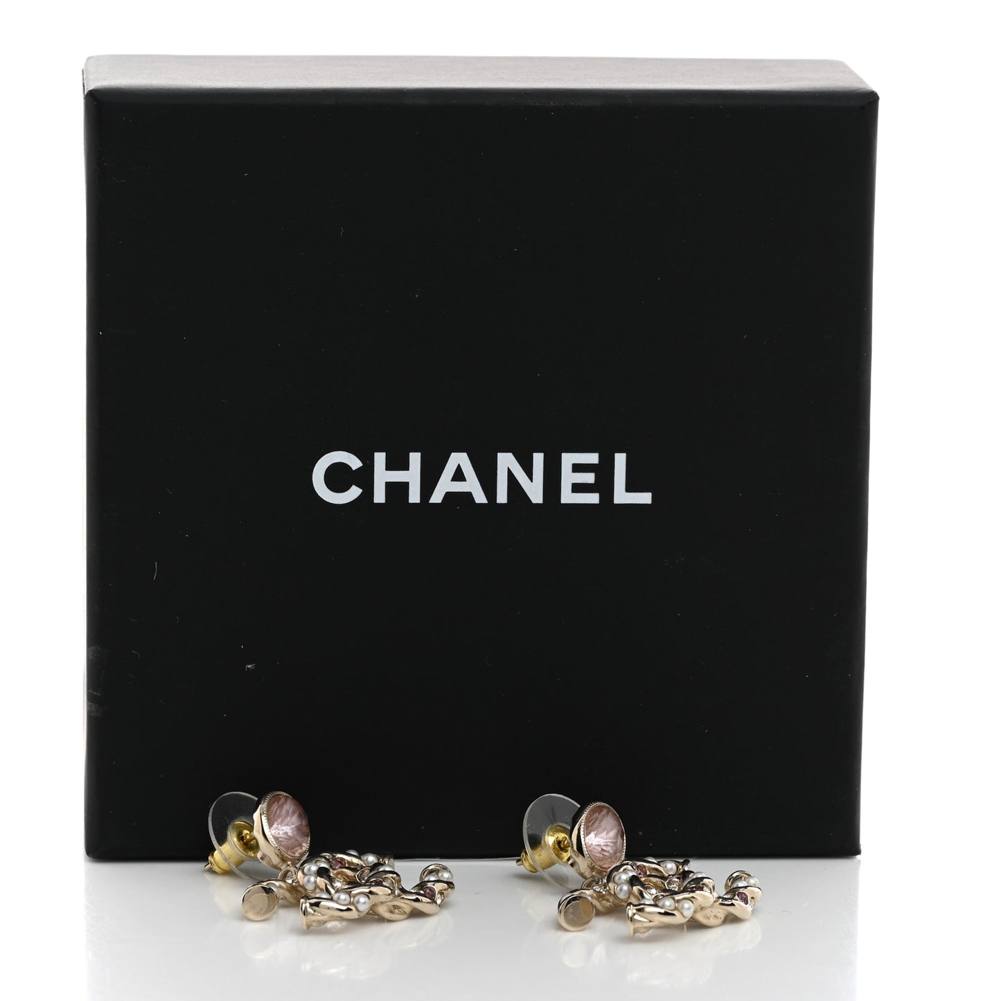 Crystal Pearl CC Drop Earrings Pink Gold