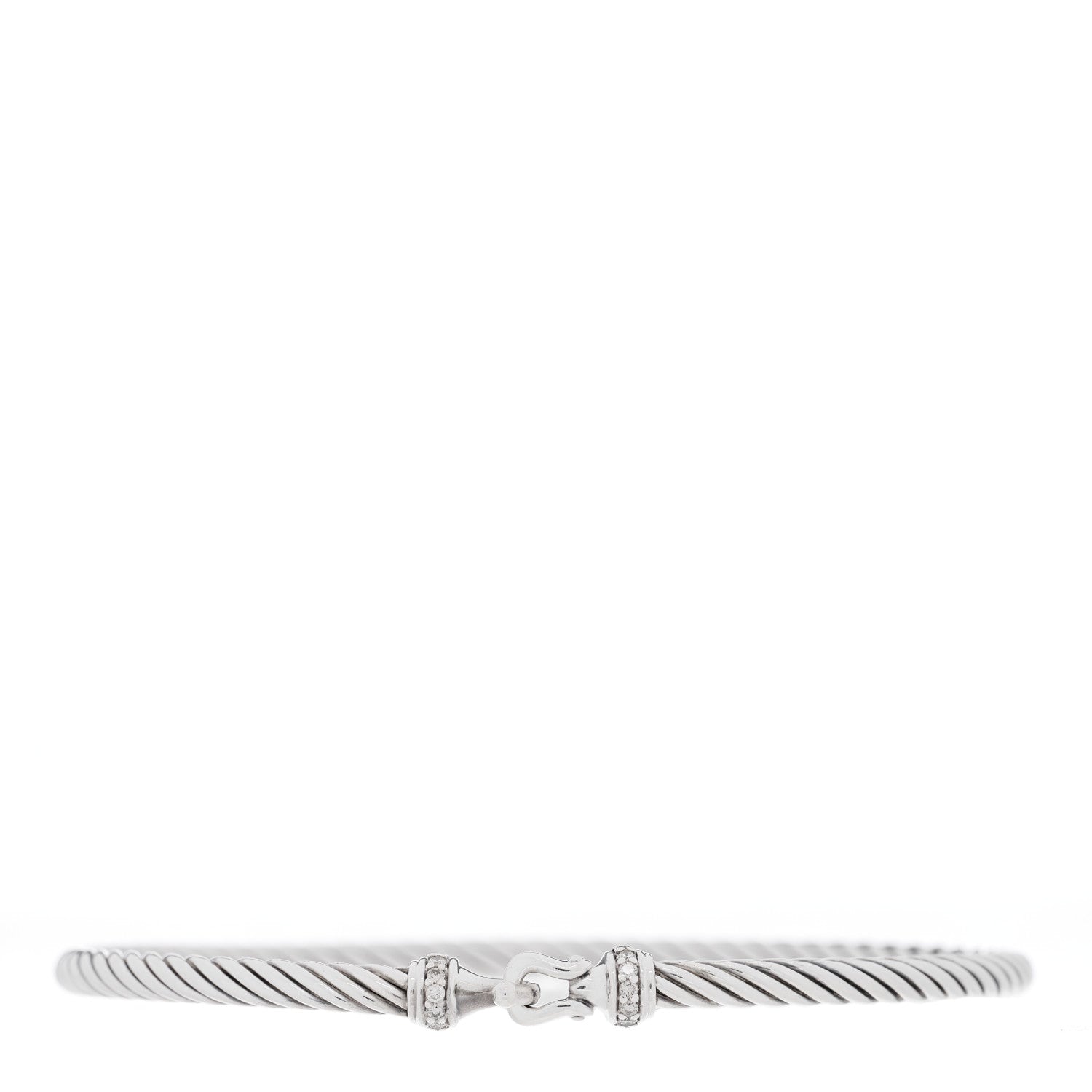 David Yurman Sterling Silver Diamond 3mm Cable Buckle Bracelet 1 of 3