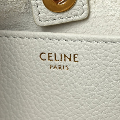 Celine Calfskin Cuir Small Triomphe Cabas Drawstring White 6 of 9