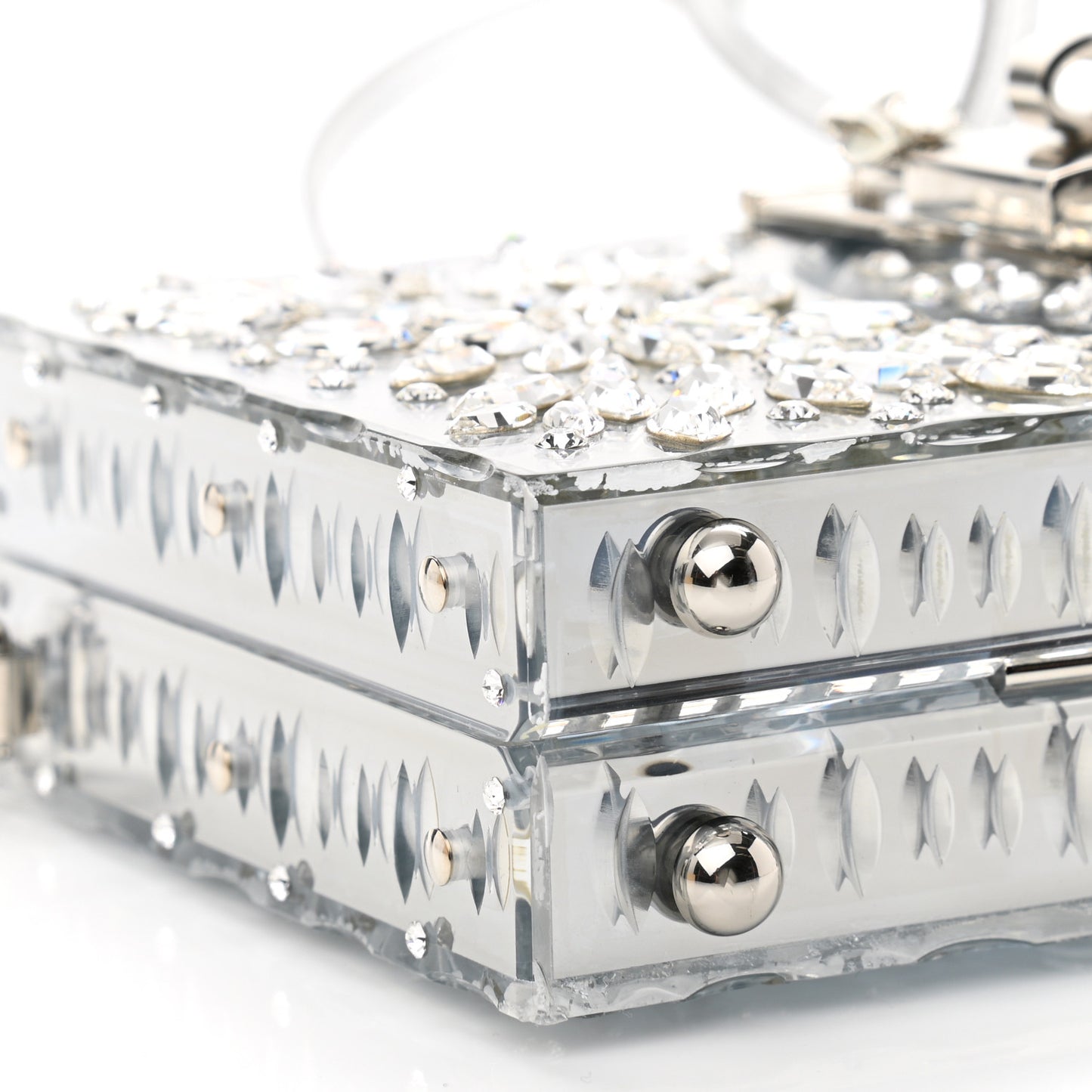 Crystal Embellished Plexiglass Dolce Box Clutch Silver