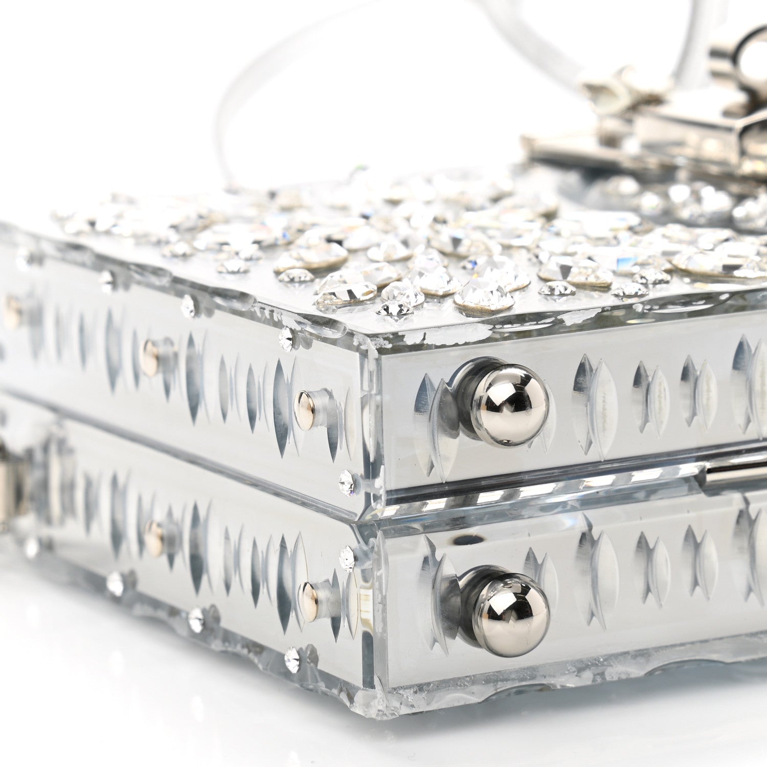 Dolce & Gabbana Crystal Embellished Plexiglass Dolce Box Clutch Silver 9 of 10