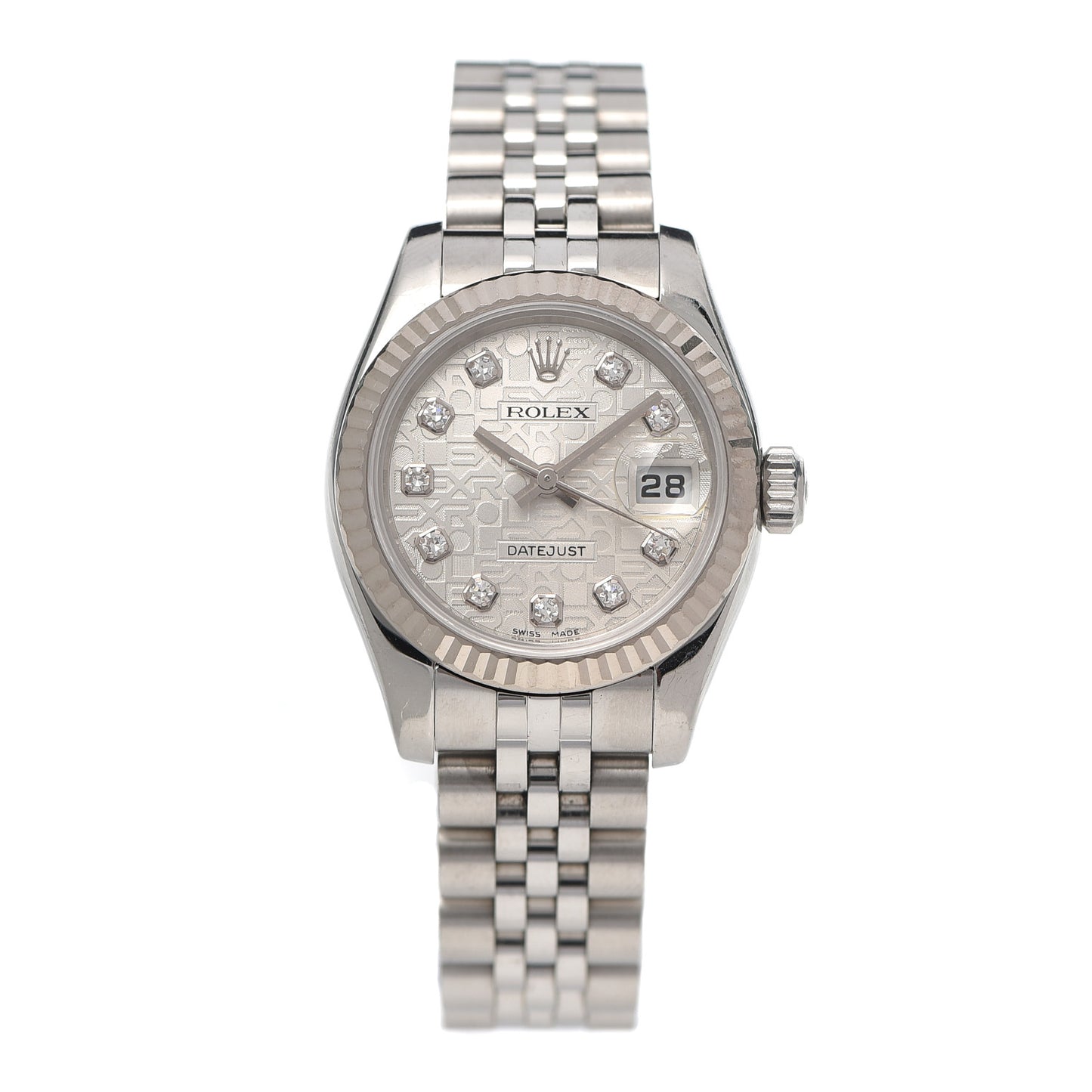 Stainless Steel 18K White Gold Diamond 26mm Oyster Perpetual Datejust Watch Silver Jubilee 179174