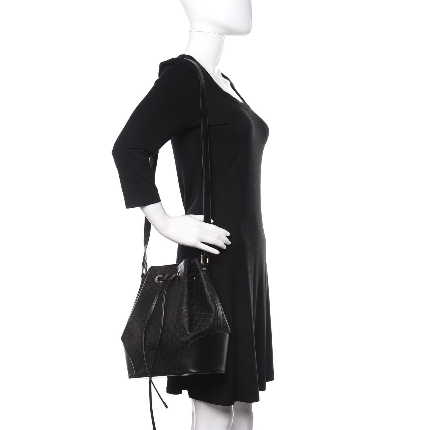 Bright Diamante Medium Bucket Bag Black