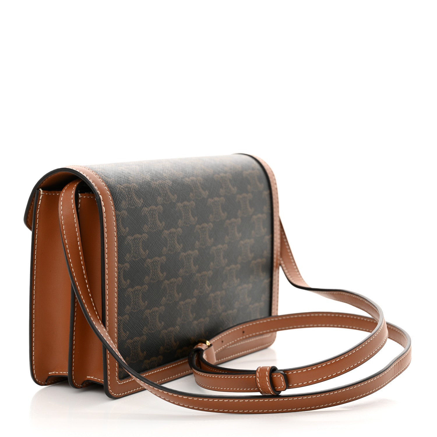 Celine Triomphe Canvas Calfskin Enveloppe Bag Tan 3 of 11
