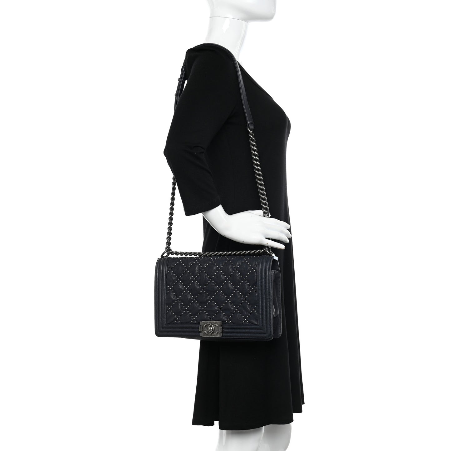 Crumpled Lambskin New Medium Studded Boy Flap Black