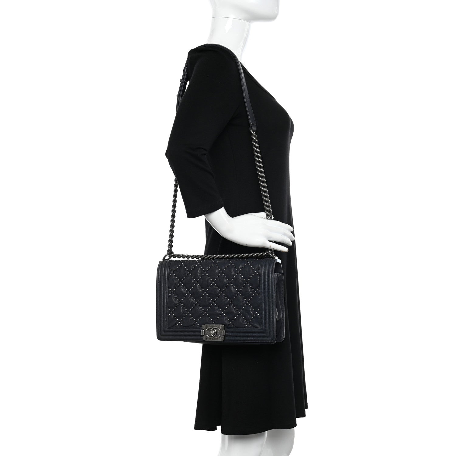 Chanel Crumpled Lambskin New Medium Studded Boy Flap Black 2 of 10